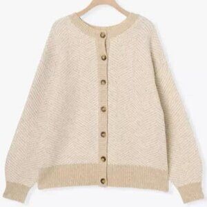 Japanese Brand "SM2" Beige Herringbone 2-Style Button Sweater-One Size